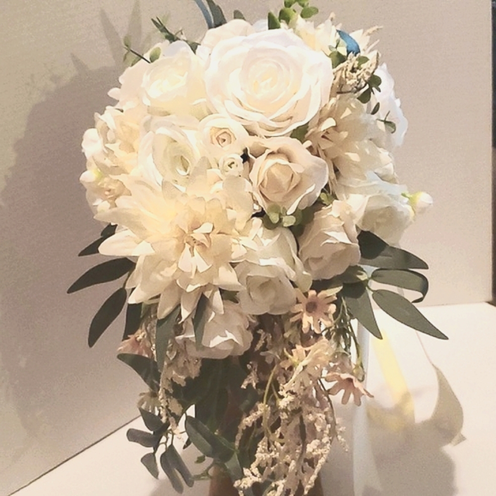 Wedding Bouquet. Handmade. White Flowers/Greenery. Used Once As Prop.